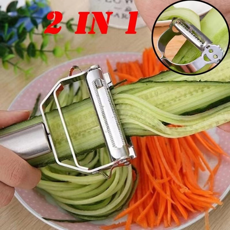 Descascador INOX Legumes Frutas Dupla Lâmina Móvel 2 Em 1/Descascador De Legumes Verduras Frutas Promoção Leve 2 Pague 1 - FlameShop