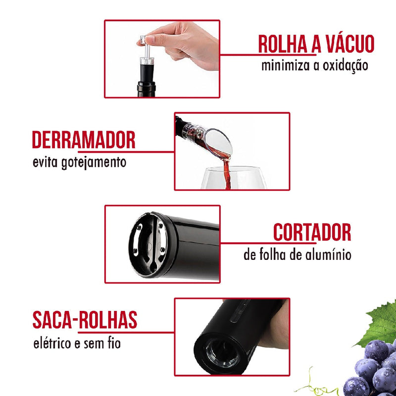 Abridor vinho garrafa saca rolha elétrico kit automático - FlameShop