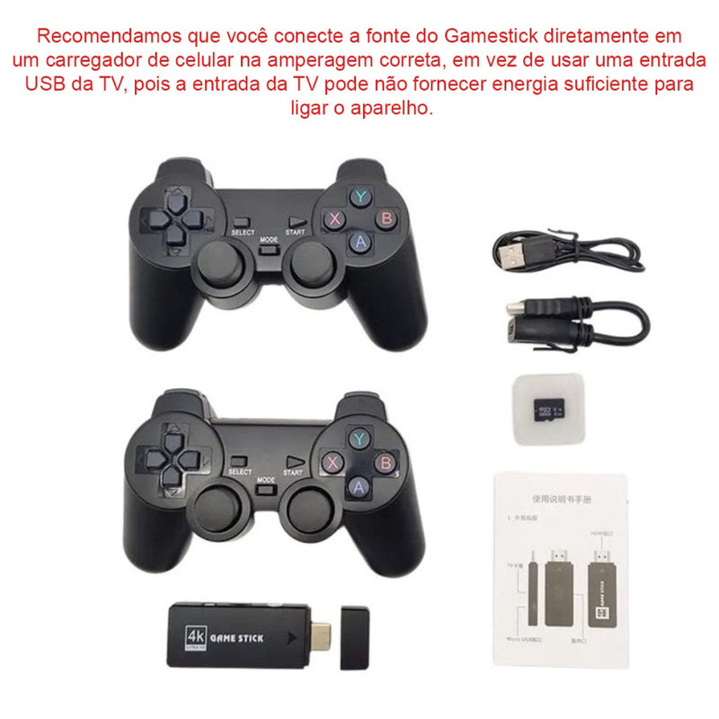 Videogame Stick 10mil 2 Controles Sem Fio Console Original Portatil Jogos Retro Antigo - FlameShop