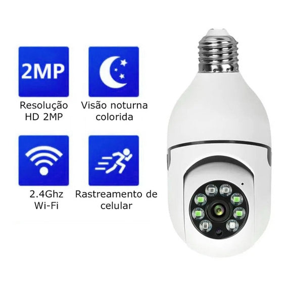 Camera segurança wifi ip sem fio 360 encaixe lampada aplicativo yoosee visão noturna segurança E27 - bivolt - FlameShop