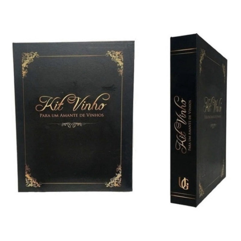 Kit Vinho Abridor Saca Rolhas Tampa Dosador Livro 05 Peças Luxo - FlameShop