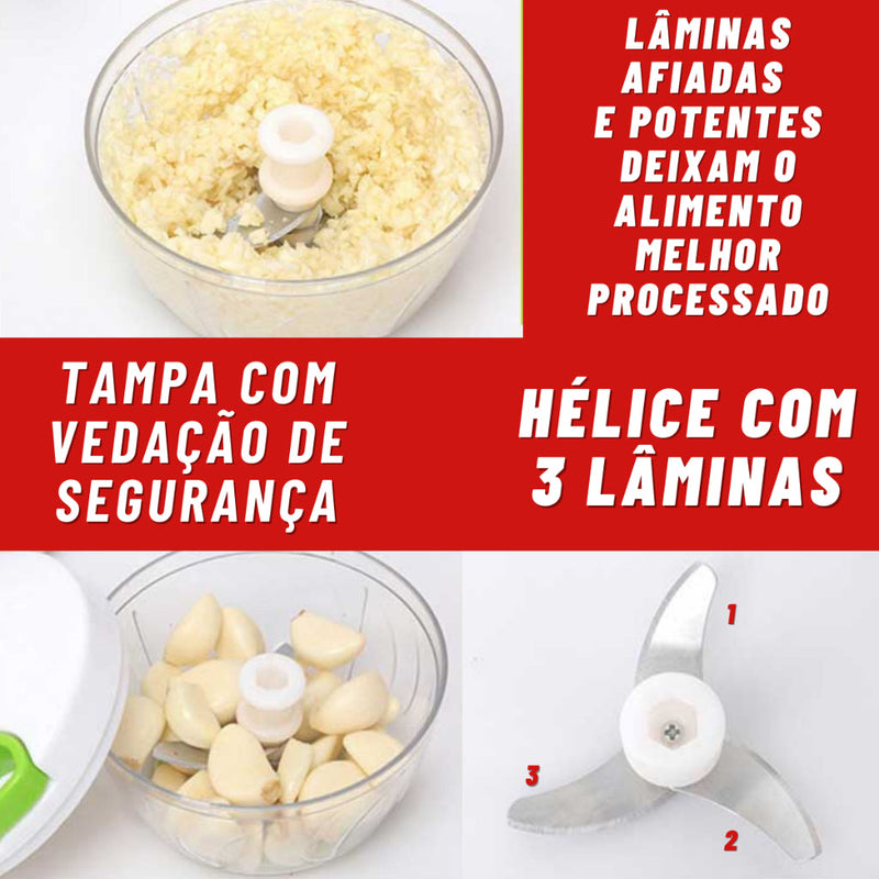 Mini Processador Manual de Alimentos Triturador 3 Lâminas 500ml Grande 200ml - FlameShop