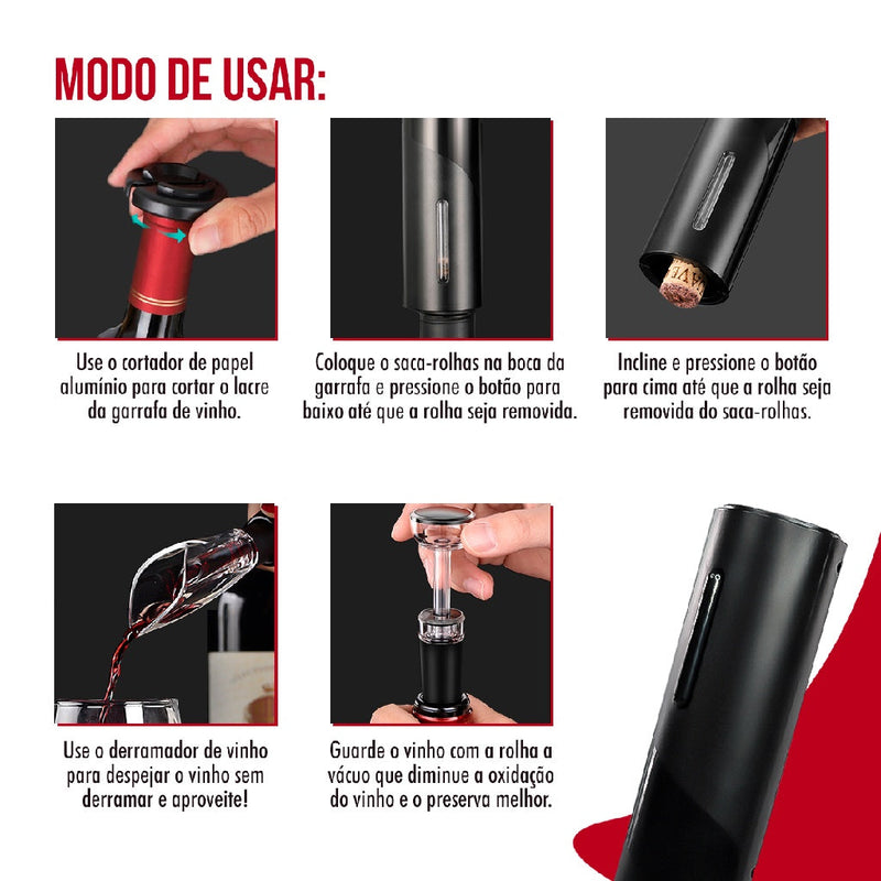 Abridor vinho garrafa saca rolha elétrico kit automático - FlameShop