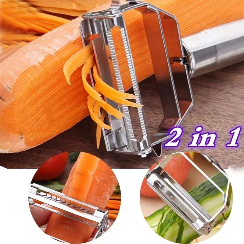 Descascador INOX Legumes Frutas Dupla Lâmina Móvel 2 Em 1/Descascador De Legumes Verduras Frutas Promoção Leve 2 Pague 1 - FlameShop