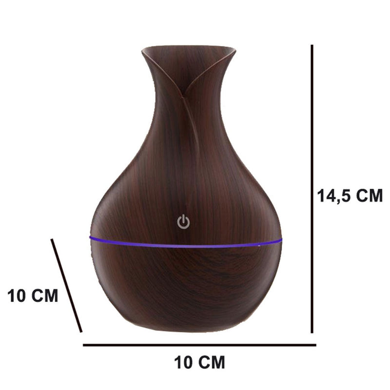 Umidificador Design de Vaso Aromatizador Silencioso textura de Madeira Recarregável com LED SU - FlameShop