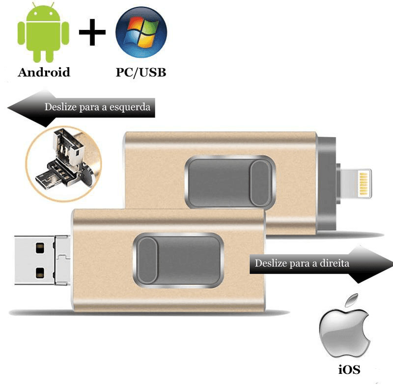 Pen Drive Para Celular 4 em 1 Phone Connect - iOS, Android e PC - FlameShop